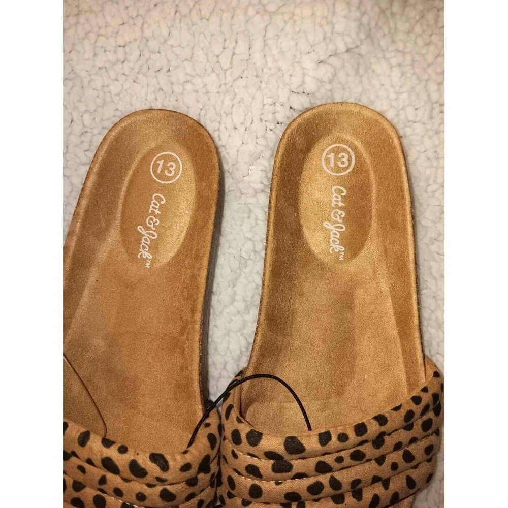 Cat & Jack Girls Summer Sandals Slide-On Size 13 Leopard Brown